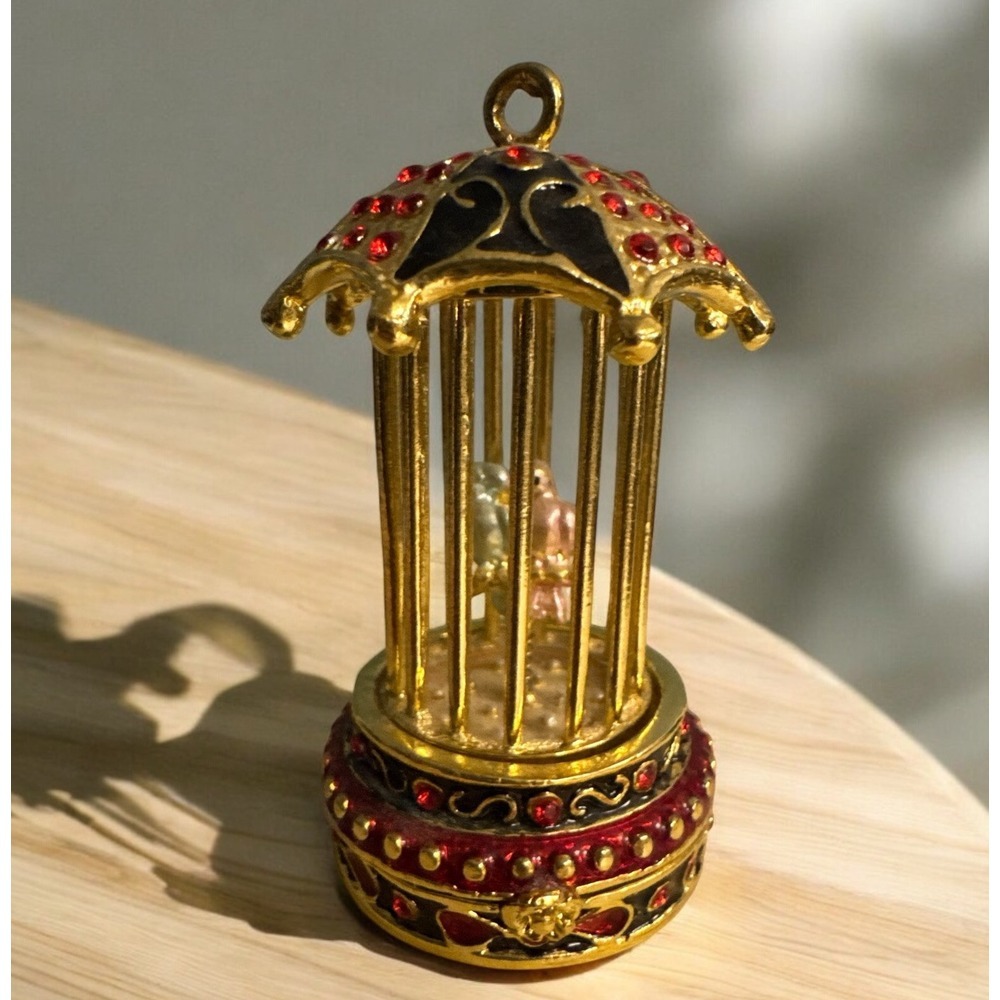 Vintage Lovebirds in a Birdcage 3" Trinket or Pill Box Birds Cage Magnet Closure